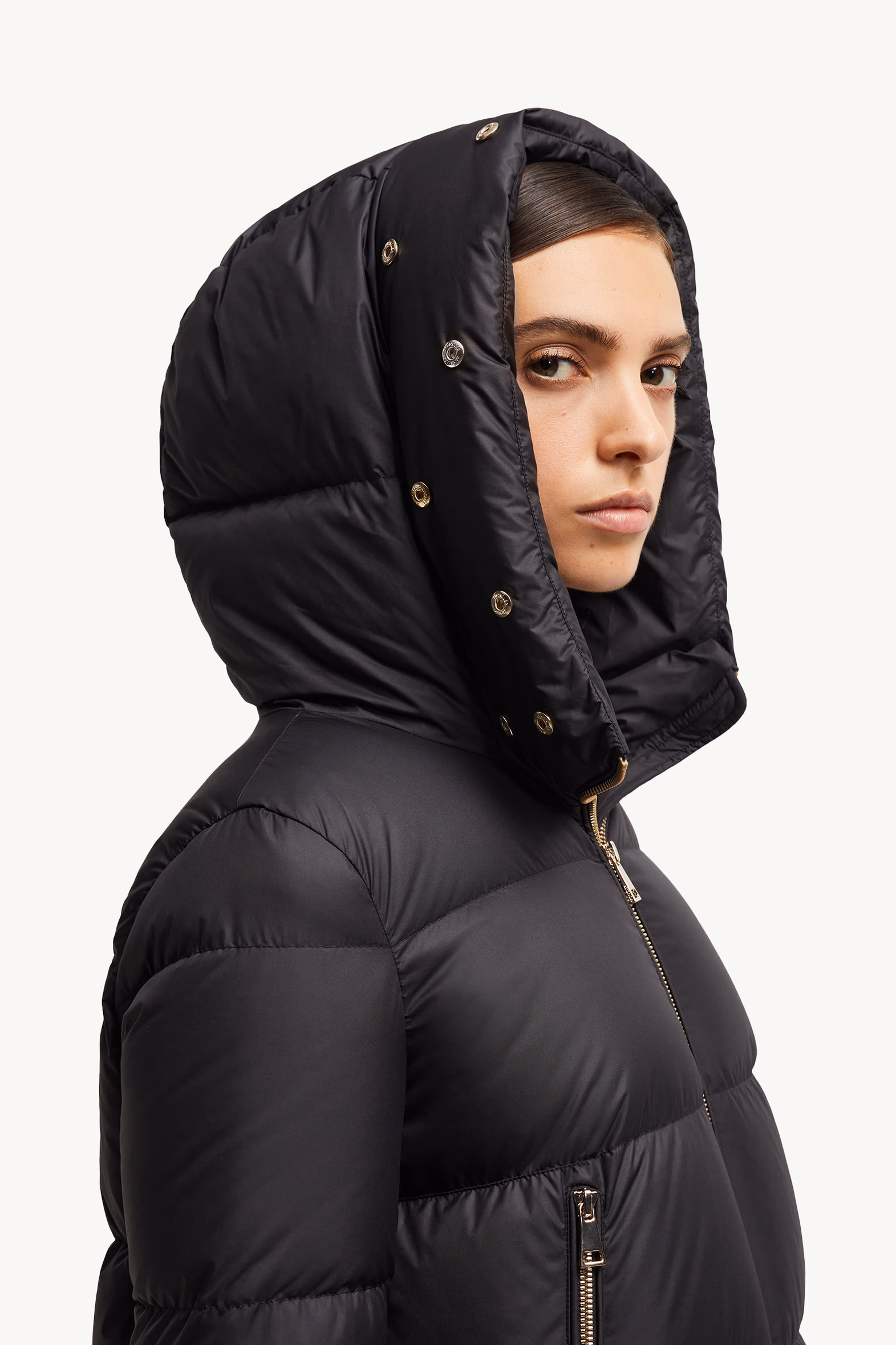 Laichefur Hooded Shearling-Trimmed Short Down Jacket Women Black Moncler 7